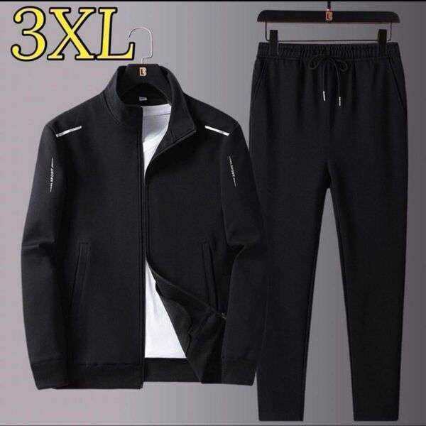 メンズ ジャージ スウェット 上下セット セットアップ スポーツウェア 黒 3XL 4L