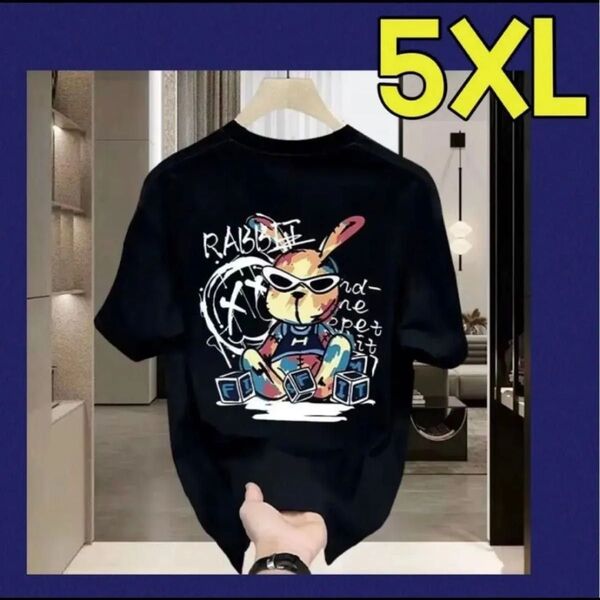 メンズ Tシャツ 半袖 夏服 トップス 男女兼用 ロゴ 5XL 6L 黒 ブラック