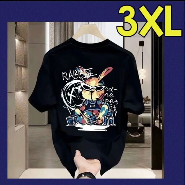 メンズ Tシャツ 半袖 夏服 トップス 男女兼用 ロゴ 3XL 4L 黒 ブラック