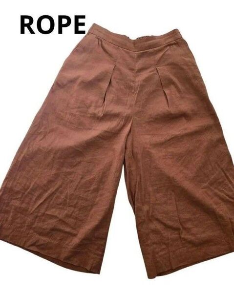 ガウチョパンツ ブラウン ウエストゴム リネン 麻 キャメル S パンツ