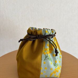 【ハンドメイド】巾着袋★ミモザ柄