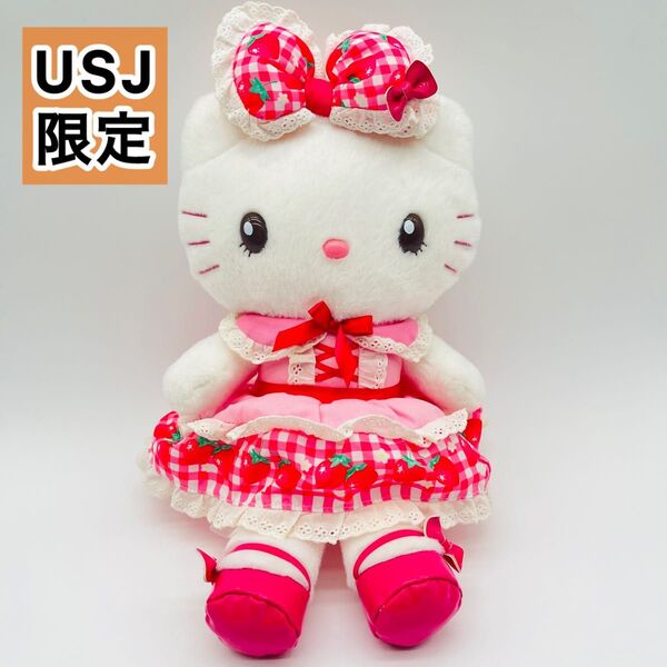 【ユニバ限定】ハローキティ いちごドレス ぬいぐるみ USJ サンリオ ストロベリー キティちゃん ふりふり ピンク Kitty