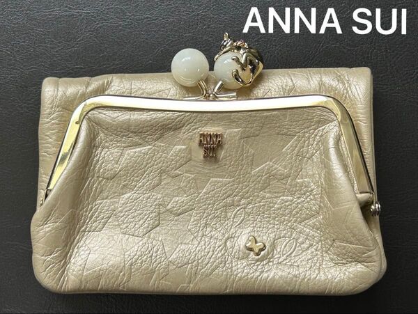 ANNA SUI アナスイ 折財布 がまぐち プレイイングキャット 猫 本革