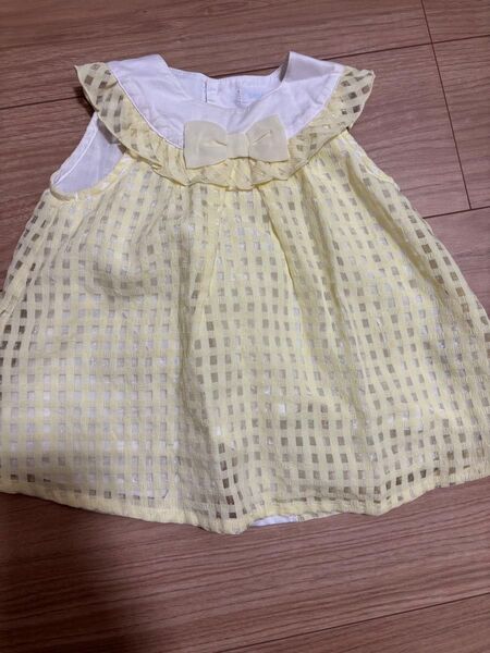 bebe イエロー チェック柄 ベビーシャツ Sサイズ
