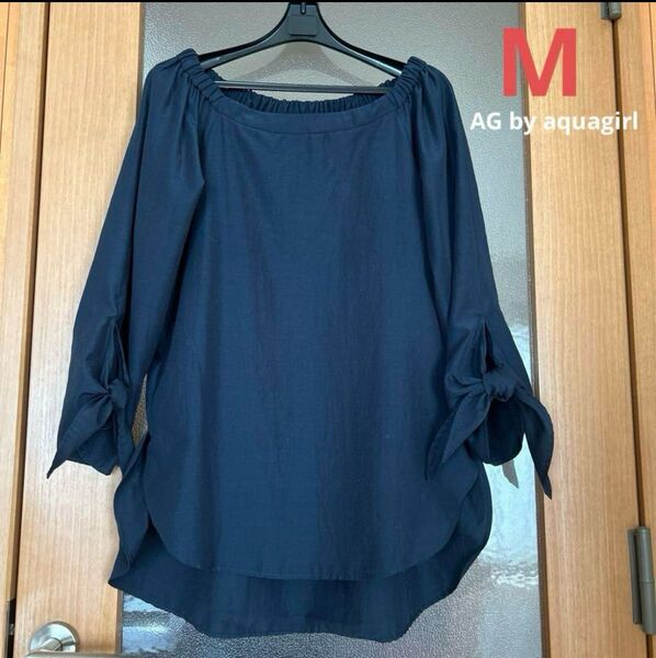 【AG by aquagirl】ネイビー リボン付き七分袖ブラウス M