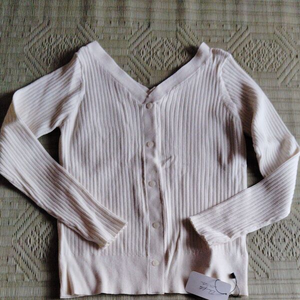 未使用リブニットトップス白 V ネック長袖 M 婦人服 セーター ホワイト 春服 タグ付き