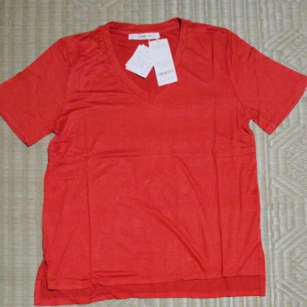 2900+税 値札付 Vネック 赤 Tシャツ 半袖 レディース 綿半袖 ヨガ 部屋着 パジャマ ウェア 半袖Tシャツアンリ