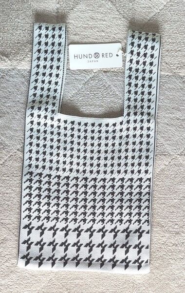 未使用 タグ付き HUNDRED ハンドレッド ニットバッグM 千鳥格子柄