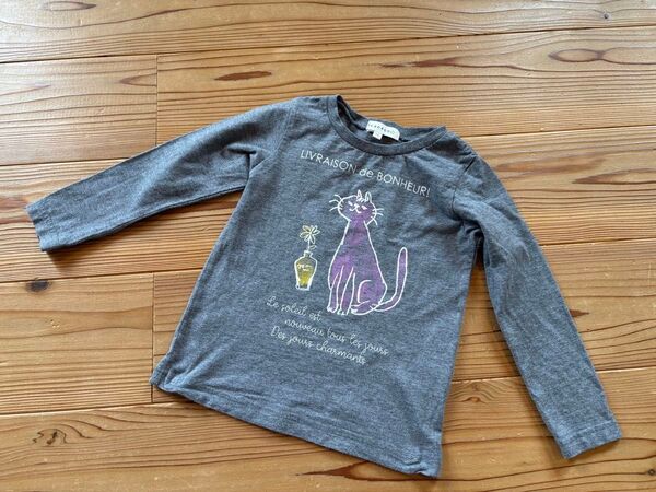 美品 3can4on 猫イラスト 長袖カットソー 100 長袖Tシャツ 長袖 女の子