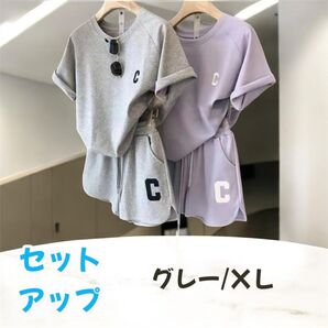 早いもの勝ちSALE セットアップ ルームウェア 部屋着 ワンマイルウェア XLサイズ 上下セット カジュアル部屋着ライトグレー