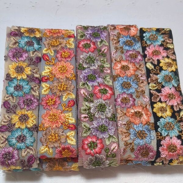 在庫整理 インド刺繍リボン1.5m×5本セット ハンドメイドなどに
