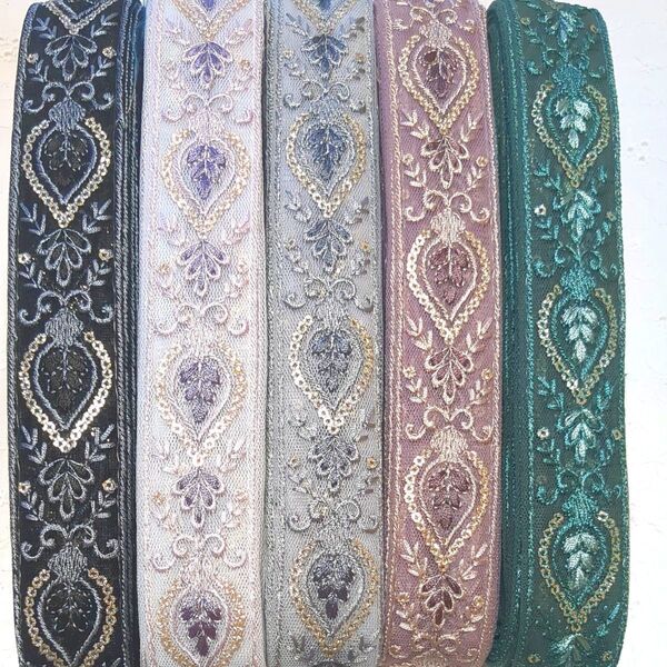 3500⇒3200円 インド刺繍リボン 1.5m×5本セット