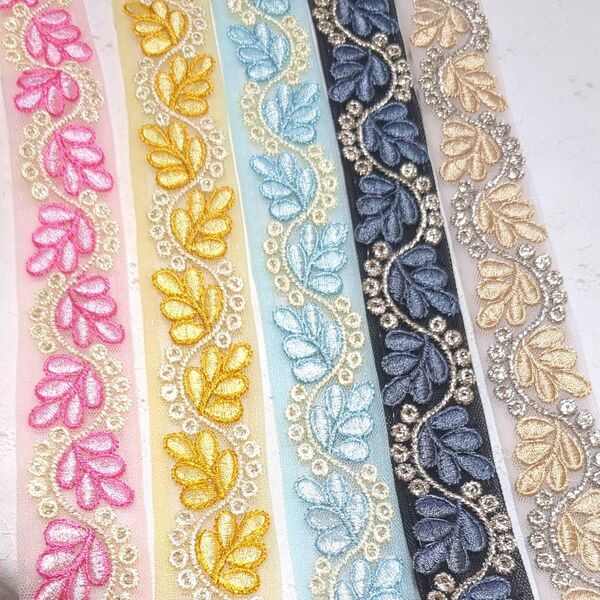 インド刺繍リボン 1.5m×5本セット アクセサリー ストラップ ハンドメイドなどに