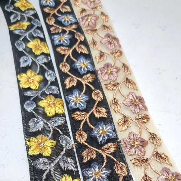 インド刺繍リボン 1.5m×3本セット ハンドメイド アクセサリー資材 ストラップなどに
