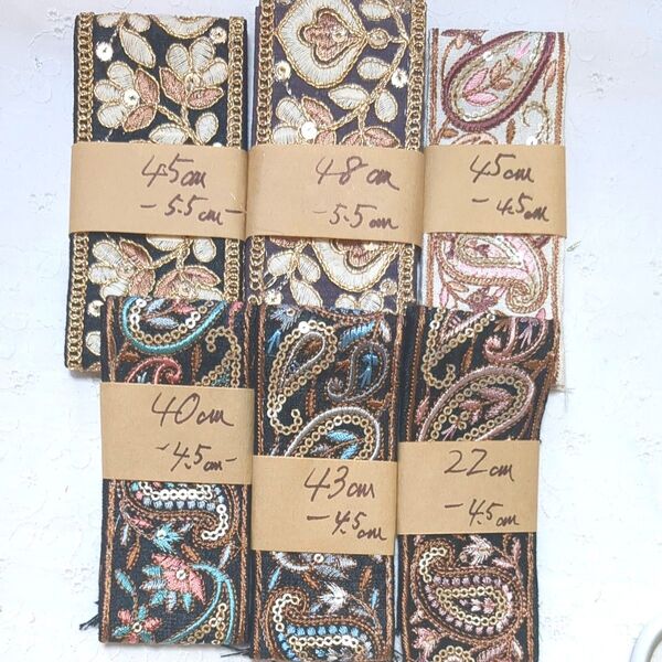 ④ インド刺繍リボン 6本セット 50cm未満の短いリボン