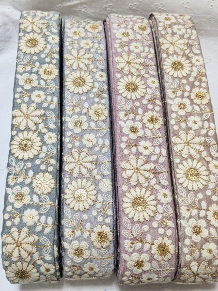 インド刺繍リボン 4本セット ハンドメイド アクセサリー ポーチなどに