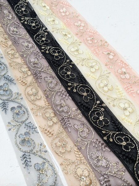 3600⇒3000円 インド刺繍リボン 1.5m×6本セット アクセサリー ストラップ ハンドメイド