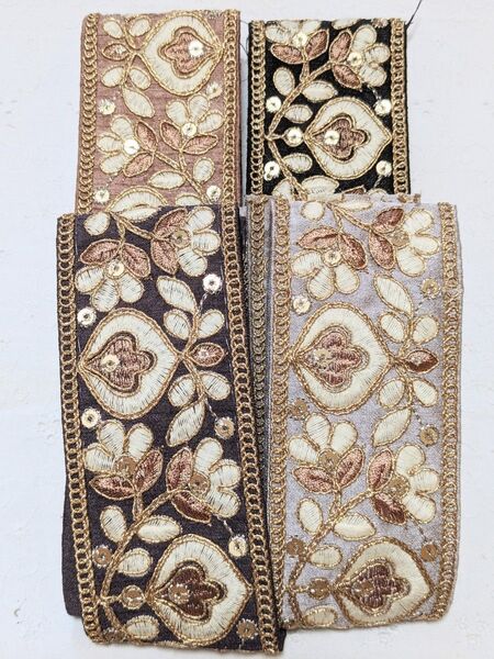 22 インド刺繍リボン 50cm×4本 アクセサリー ポーチ ハンドメイド