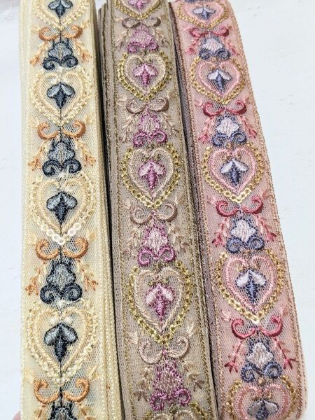 43 インド刺繍リボン 1.5m×3本 お得セット アクセサリー ストラップ ハンドメイド
