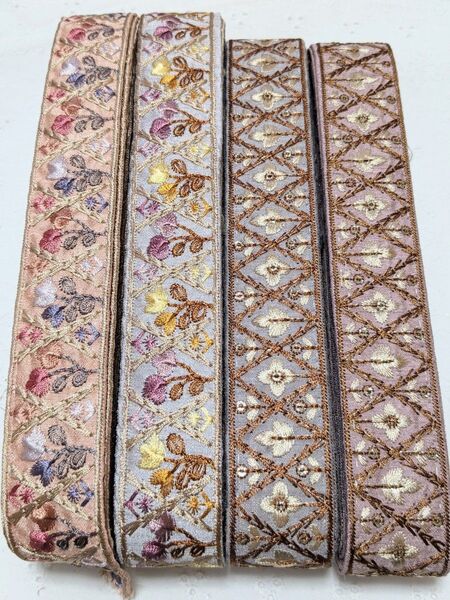 45 インド刺繍リボン 1.5m×4本 アクセサリー ストラップ ハンドメイド