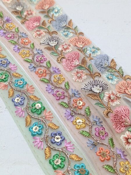 95 特別価格 インド刺繍リボン 50cm×4本 アクセサリー ポーチ ストラップ ハンドメイド