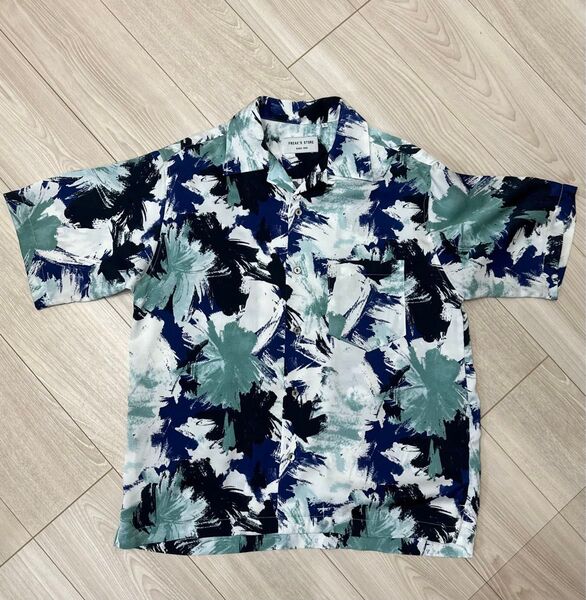 FREAK'S STORE メンズ Sサイズ 夏服 プリントサテンドレープ シャツ オープンカラーシャツ 半袖