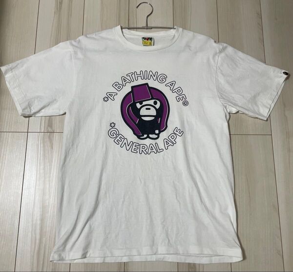 【日本製】【貴重】A BATHING APE GENERAL APE Tシャツ XL ホワイト 白 エイプ 古着 難あり
