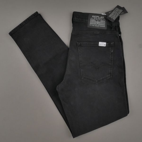 【新品未使用】REPLAY リプレイ◆Italy◆W31 L32◆SANDOT 11oz BLACK DENIM◆リラックステーパード ストレッチ ブラック デニム パンツ
