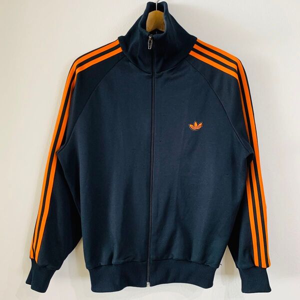 70〜80s adidas デサント製 ブラック オレンジ トラックジャケット ビンテージ