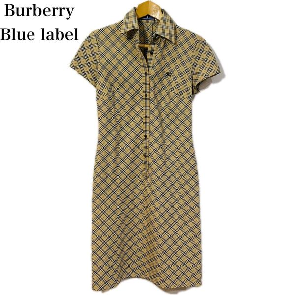 美品S)Burberry Blue label ノバチェック柄 半袖ワンピース バーバリー