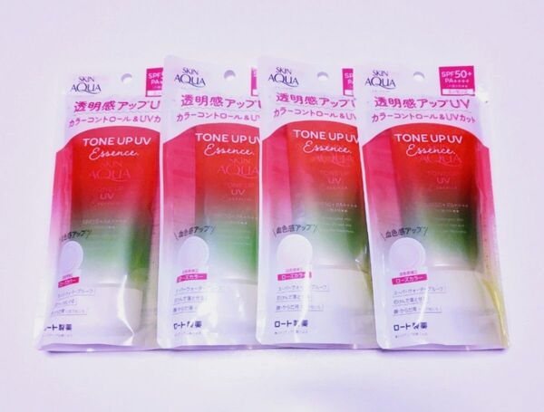 ロート スキンアクア トーンアップ UVエッセンス 日焼け止め ローズ 80g 4本セット 未開封
