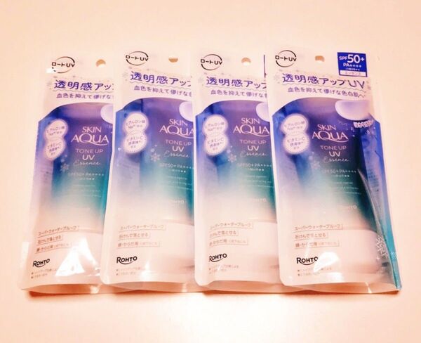 ロート スキンアクア トーンアップ UVエッセンス 日焼け止め ブルー 80g 4本セット 未開封