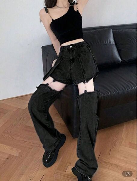 カットオフデニムパンツ ブラック