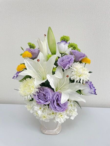 お供え お悔やみ 一周忌 カサブランカフラワーアレンジメント仏花 37cm パープル
