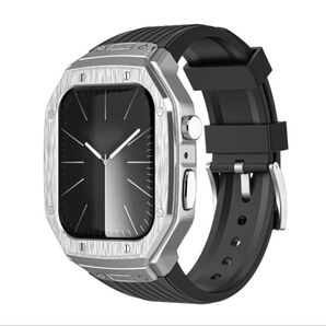 バンド アップルウォッチ ケース 一体型 カバー Applewatch シルバー メタル ラバー シリコン