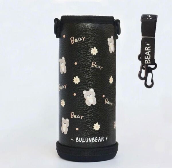 【水筒カバー】ボトルケース 黒 500ml ショルダー くまちゃん 柄 水筒カバー 黒 ボトルケース ブラッククマ タンブラー