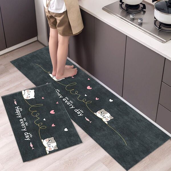 【2枚セット】キッチンマット 玄関 ネコ バスマット キッチン
