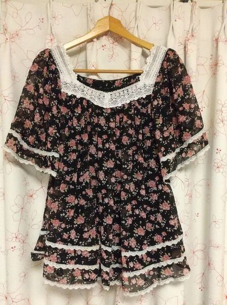 セシルマクビー チュニック 花柄 ブラック レース CECIL McBEE
