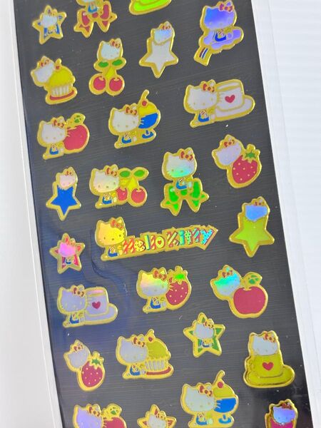 2002年 ハローキティ 虹色 シール 平成レトロ ステッカー 可愛い リボン りんご リンゴ いちご 昭和レトロデザイン ケーキ