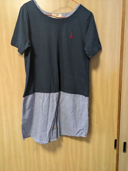 レディース Tシャツ 半袖 青 ギンガムチェック