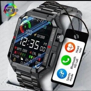 スマートウォッチ 軍用規格 日本語対応 通話機能付き 心電図 体温計 NFC 血圧計/歩数/心拍数モニター 新品未使用 ブラック