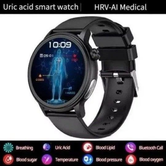 スマートウォッチ 血糖値 血圧計 体温計 心電図 ECG+PPG 体脂肪 血中酸素 心拍数 日本語対応 通話機能付き 丸型 新品