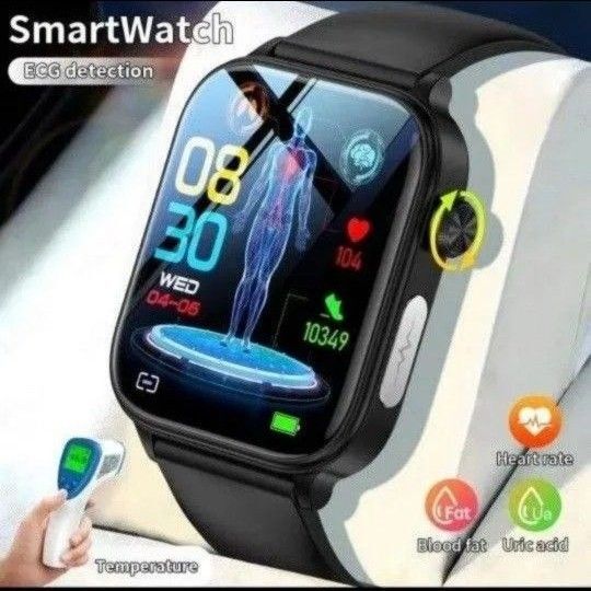 スマートウォッチ 血糖値 血圧計 体温計 心電図 ECG+PPG 体脂肪 血中酸素 心拍数 日本語対応 通話機能付き 新品未使用