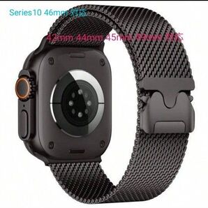 Apple watch アップルウォッチ バンド 42 44 45 46 49mm対応 ステンレス メッシュ Pバックル ブラック