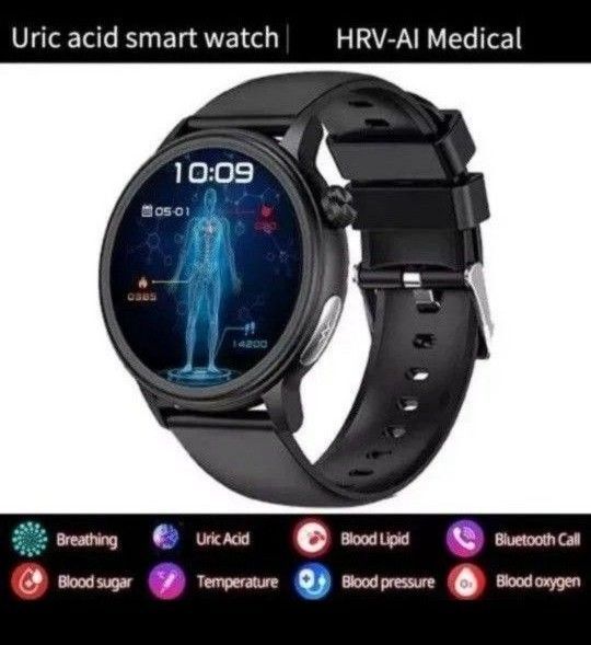 スマートウォッチ 血糖値 血圧計 体温計 心電図 ECG+PPG 体脂肪 血中酸素 心拍数 日本語対応 通話機能付き 丸型 新品