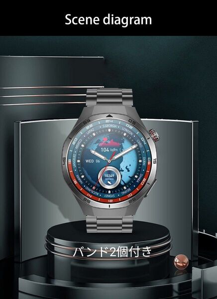 スマートウォッチ 血糖値 心電図 体温計 血圧計 体脂肪測定 ヘルスグランス搭載 軍用規格 日本語対応 通話機能付き バンド2個