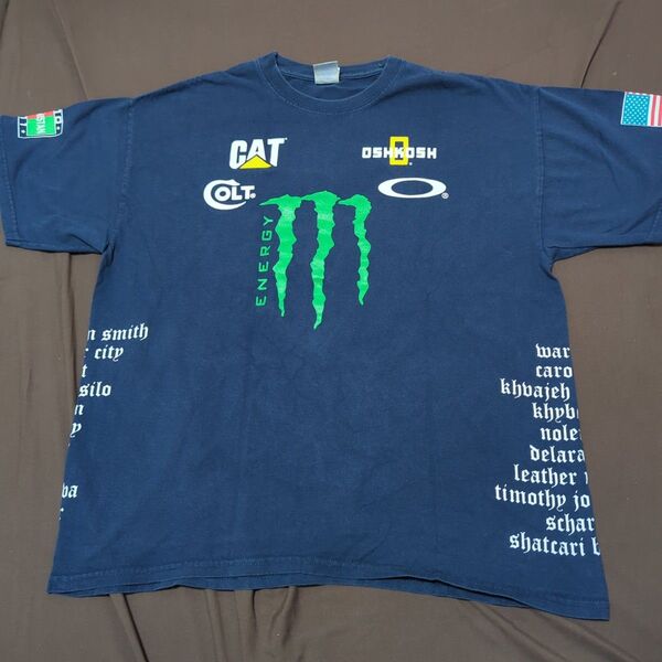 CAT OSHKOSH COLT Monster Energy Tシャツ 裏にスカルマーク 色々な企業ロゴあり 企業Tシャツ