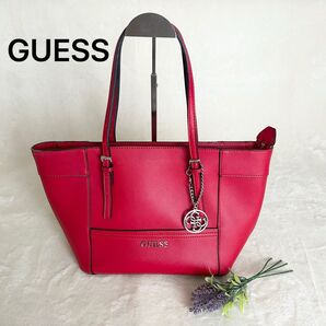 極美品 GUESS ゲス ハンドバッグ トートバッグ レッド チャーム付き