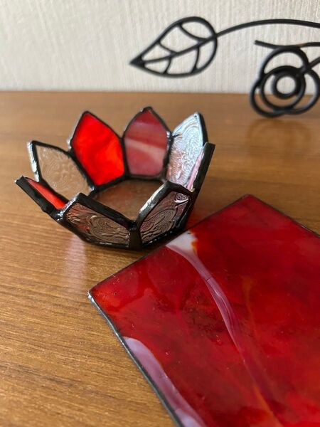 ステンドグラス ランプホルダー トレイ 2点セット ハンドメイド