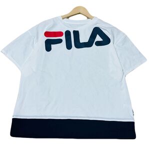 FILAフィラ 半袖Tシャツ胸元ビッグロゴ 男女兼用 11L 白/紺 古着